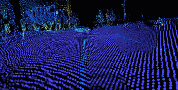 Vehicle LiDAR showing traffic and pedestrians
