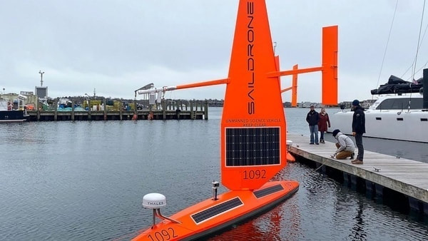 Saildrone drone technology launched in ocean to collect climate data.
